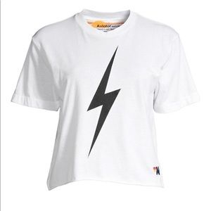 Aviator nation white tee w/ black lightening bolt